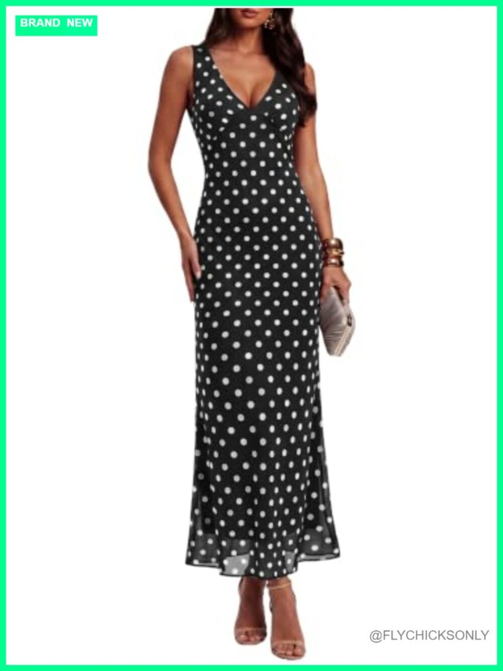 Womens V Neck Polka Dot Mesh Maxi Dress Sleeveless Bodycon Mermaid Formal
